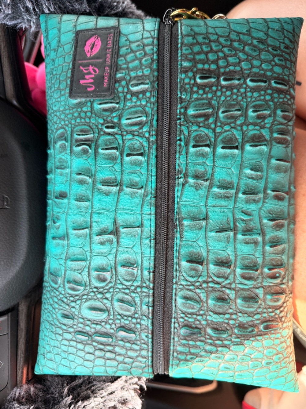 Makeup Junkie Turquoise Croc-Embossed Wristlet Clutch
